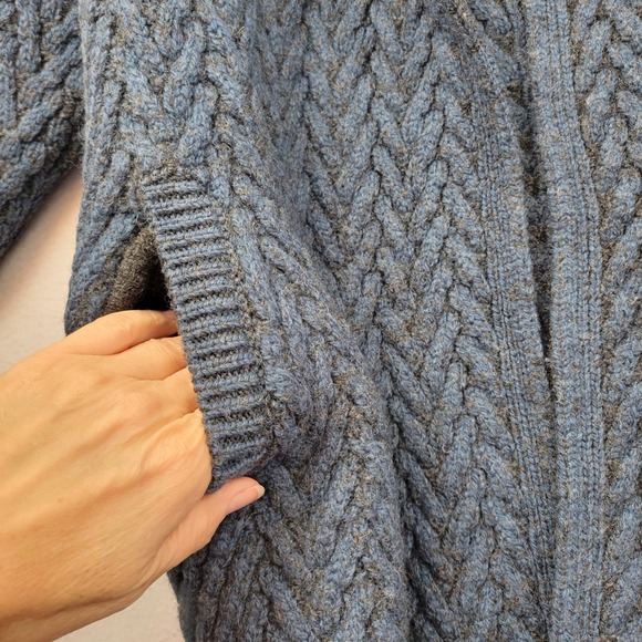 Aran Crafts Womens Blue Cable Knit Merino Wool Cardigan Sweater Size S SHRUNK - Picture 7 of 13
